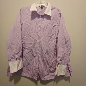 Lauren Ralph‎ Lauren Womens 2X Long Sleeve Lavender PinStriped Button Down EUC